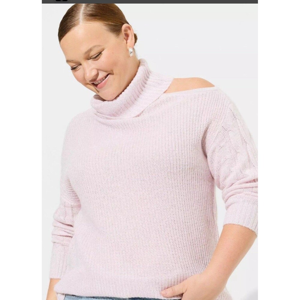 Torrid Women Barely Pink Cable Knit Turtleneck Cold Shoulder Pullover Sweater 2X